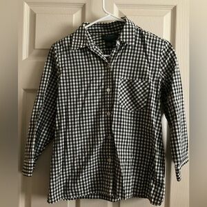 Ralph Lauren Black and White Checkered 3/4 Sleeve Shirt